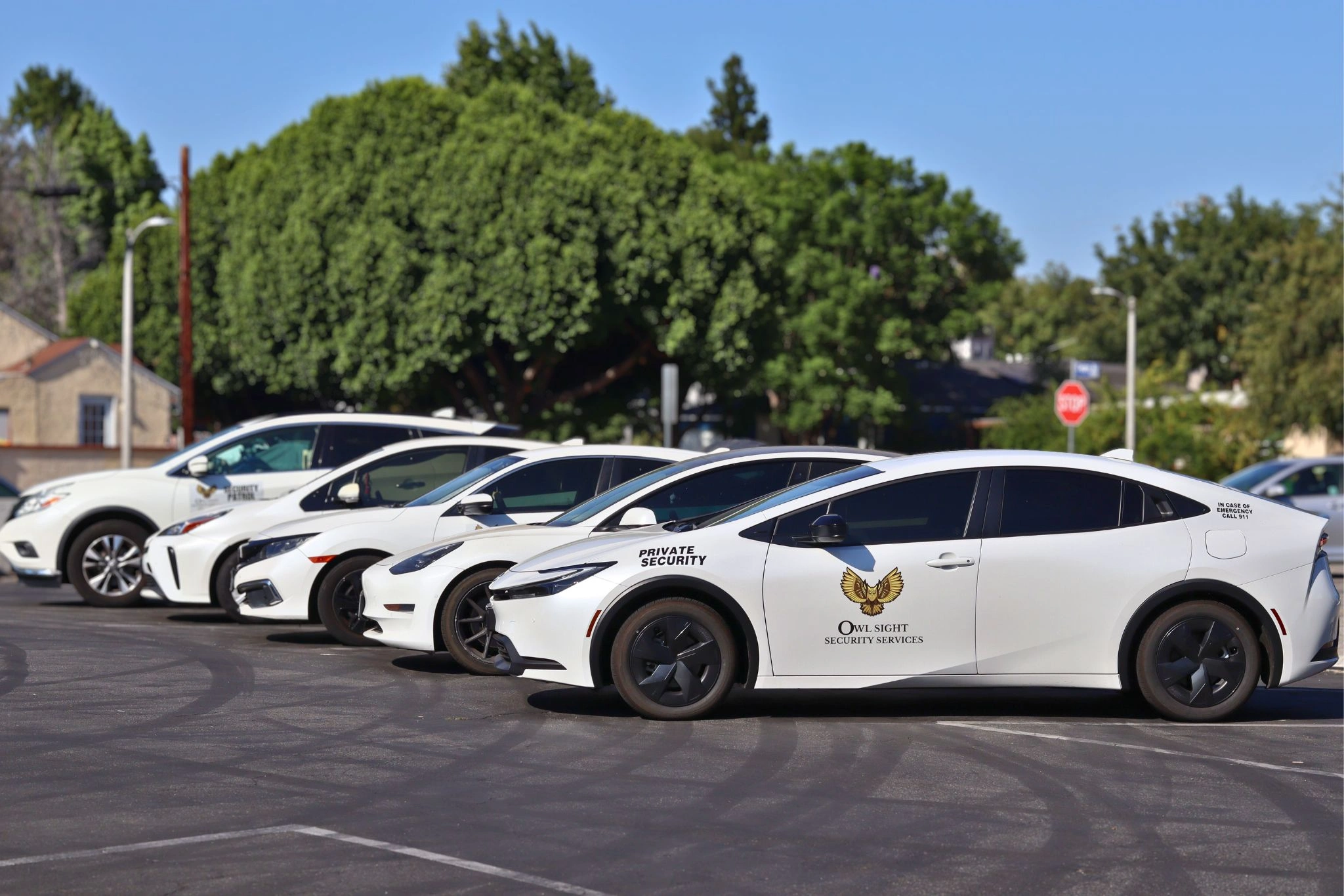 marked security patrol vehicles parked