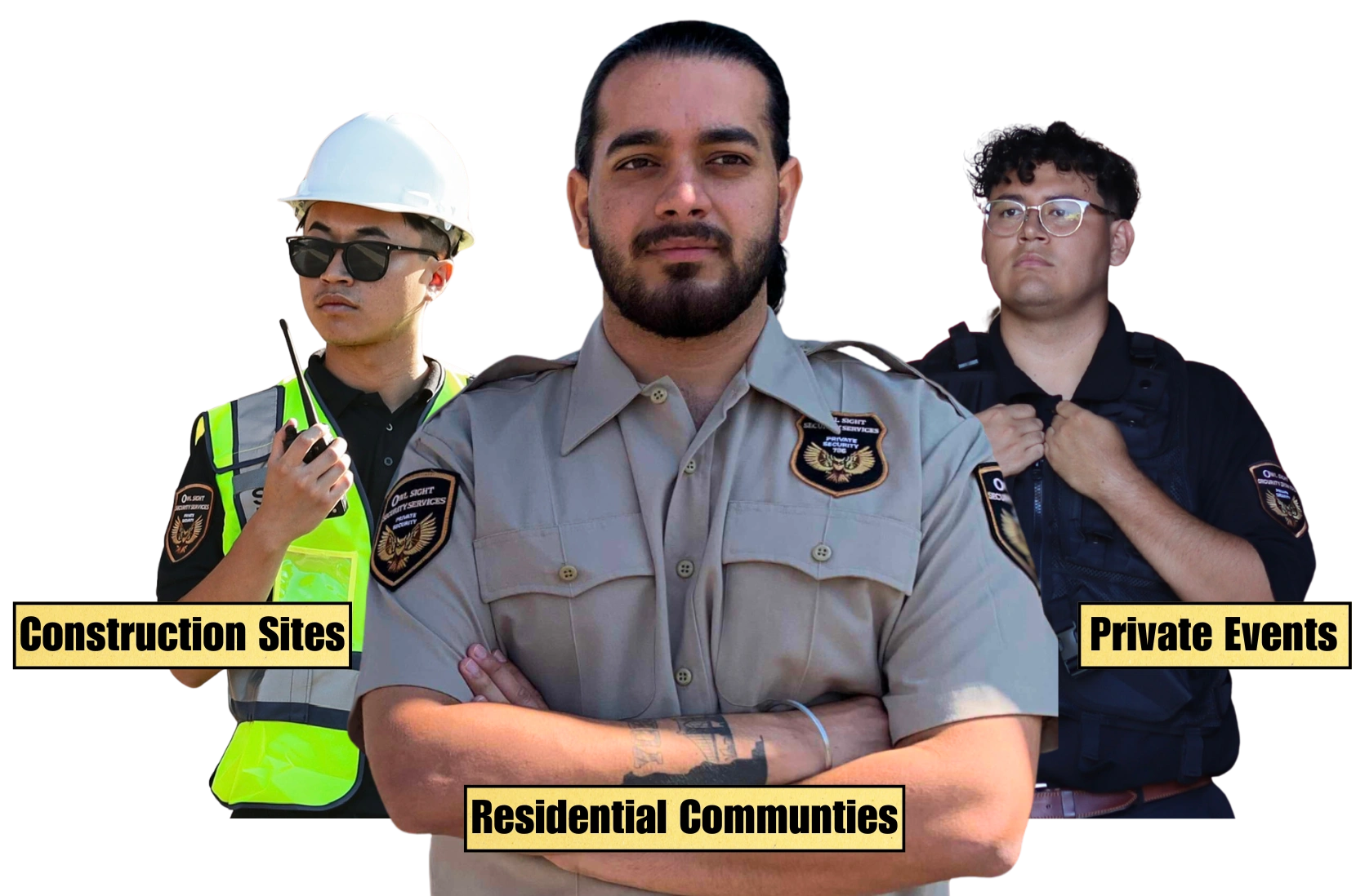 three different security types from a security guard company in Los Angeles