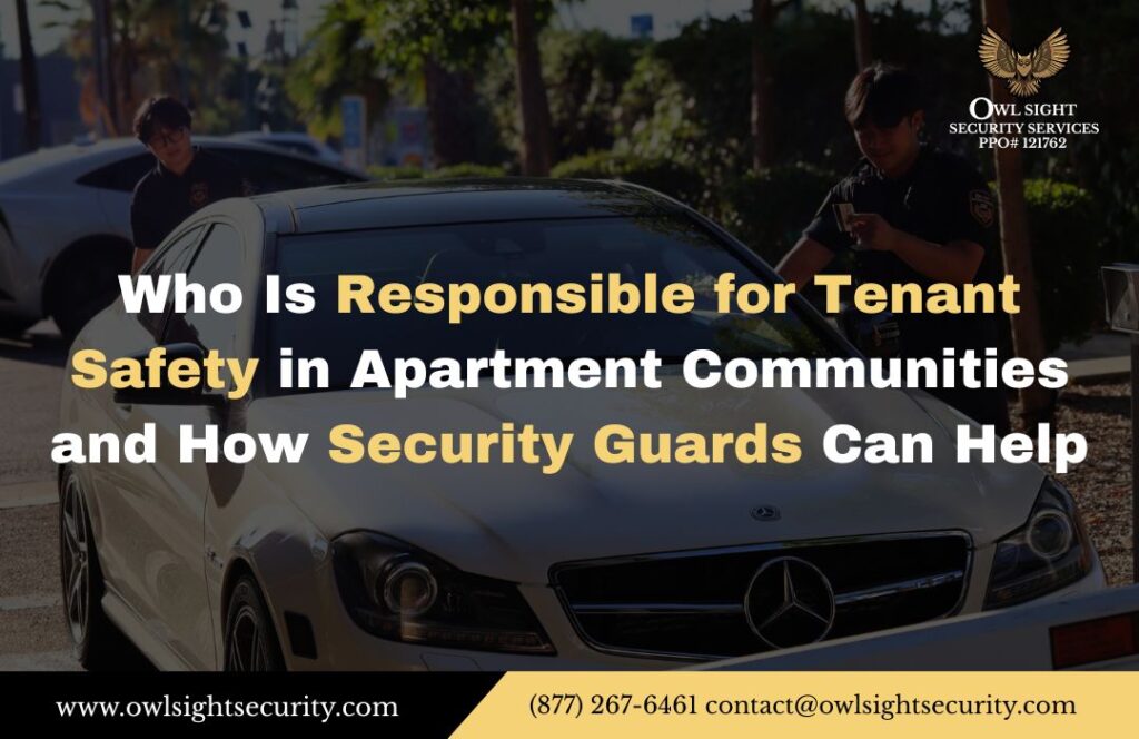 apartment security guards checking a white car to make sure they live in the complex